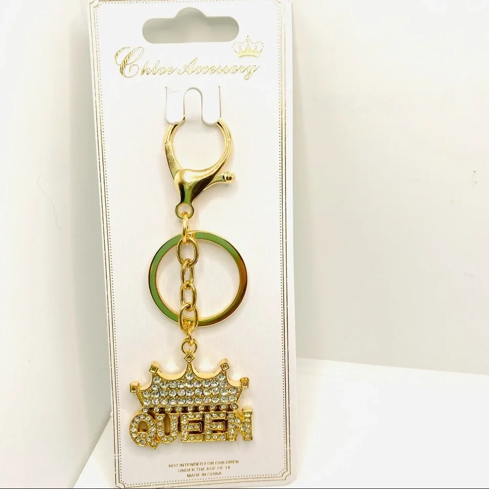 Purse Charm Key Chain Queen Crystals set in Golden tone. HIGH QUALITY CRYSTALS!
